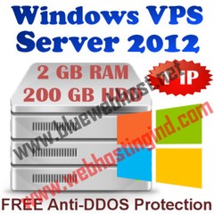 Windows Virtual Dedicated Server 2012 R2 (VPS) 2GB RAM + 200GB HDD + DDOS