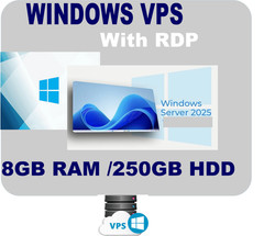 Windows VPS Server 8GB RAM, 250GB HDD RDP Enabled, Fast browsing 24hour support