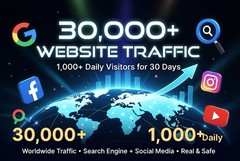 30,000+ Website Traffic – 1,000 Daily Worldwide Visitors – 30 Days SEO Boost