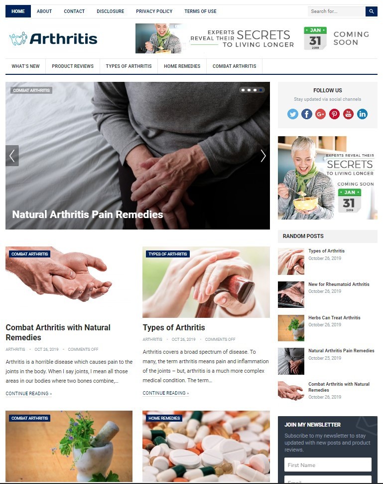 DFY ARTHRITIS WORDPRESS THEME+FREE SETUP PRE-DESIGNED BANNERS AND ADS