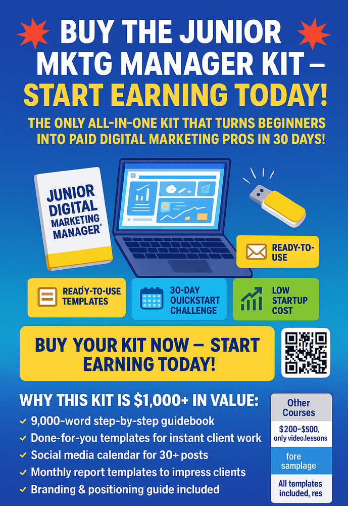 Junior Digital Marketing Manager Kit Training + Templates USB + Download Access