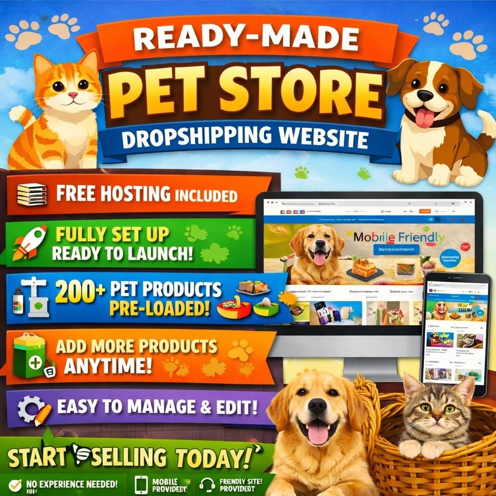READY-MADE DROPSHIPPING Store 200+ Products Pet Store Free Hosting + Setup